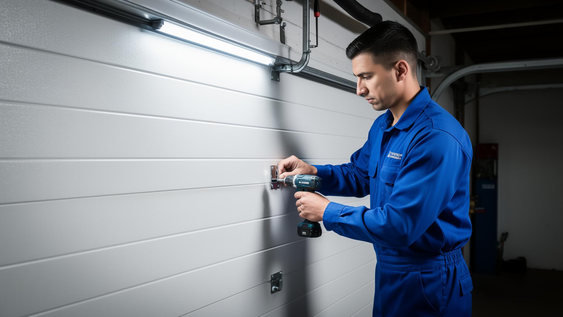 Professional garage door technician at work